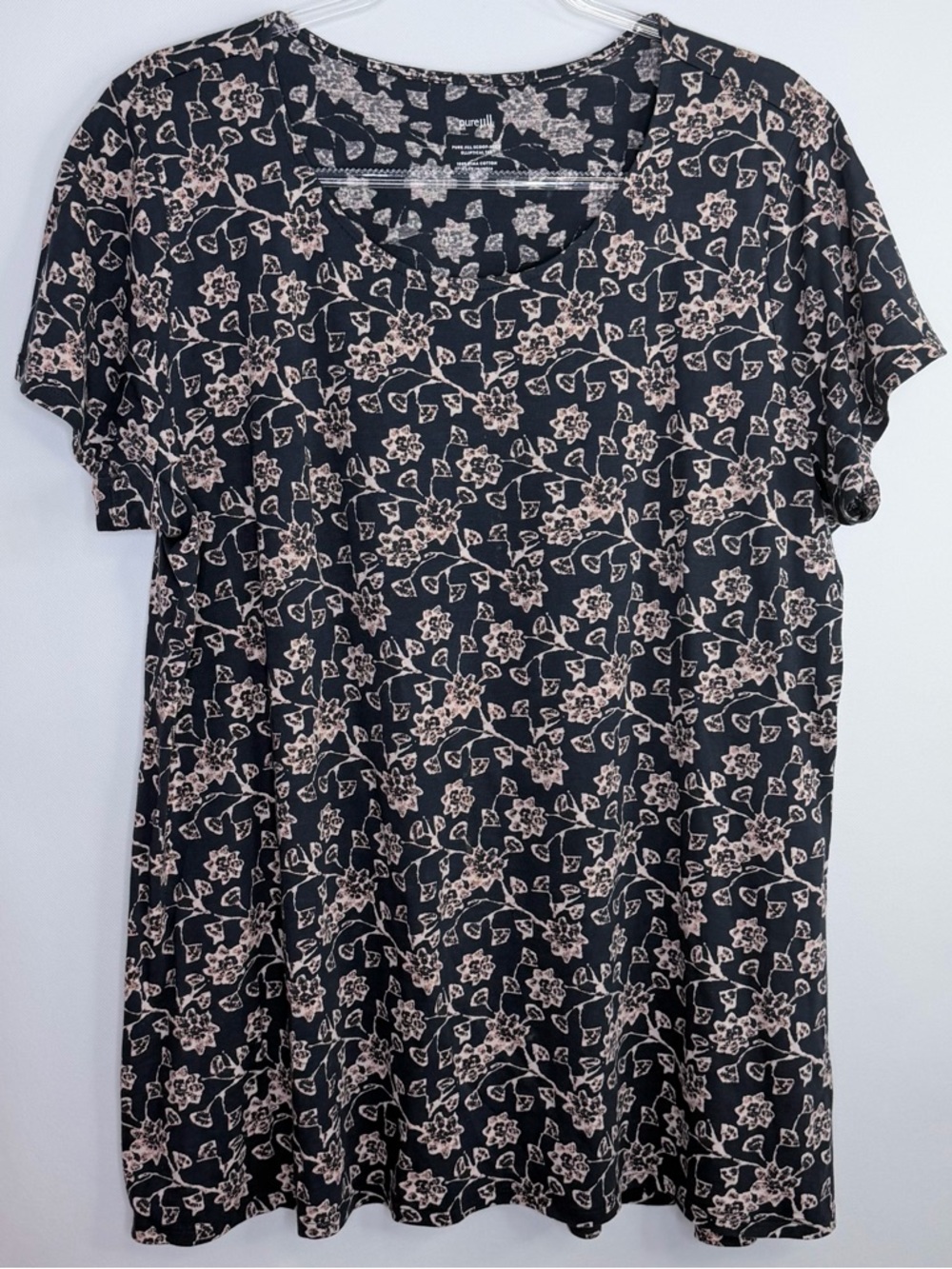 Pure Jill Black Batik VinesFloral Print Top